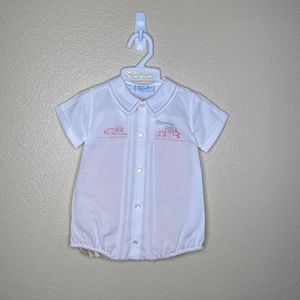 Feltman Brothers White Onesie - Hand embroidered red train - 3 months - NWT
